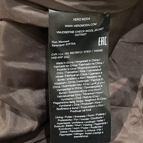 Vero Moda Jacket Womens XL Brown Houndstooth VMJosefine Check Wool Blazer Coat - Picture 15 of 16